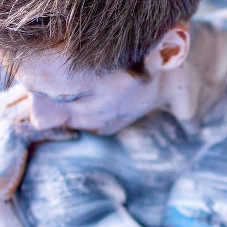 A body-painted Stifani brother in the Anne-Claire Fleer collaboration