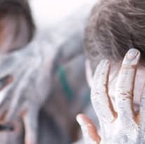 Body-painted figures during the Anne-Claire Fleer shoot