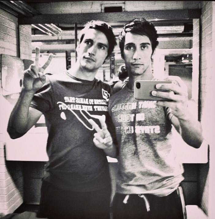 Luca and Gabriele Stifani exploring mirrored movement in rehearsal
