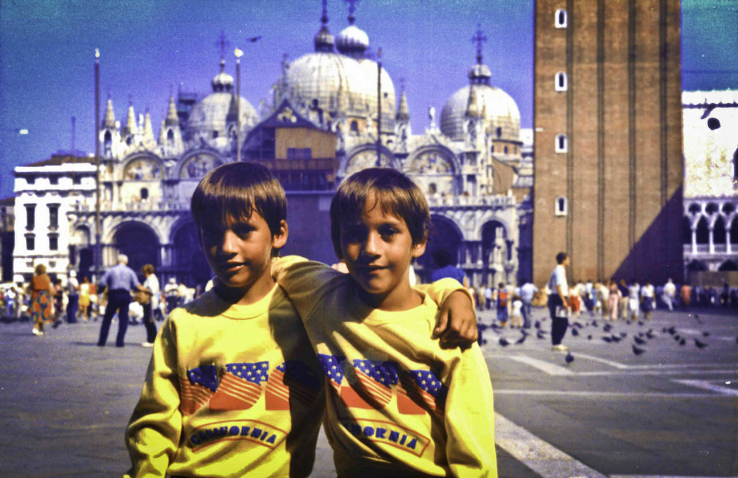 The young Stifani twins together in St Mark’s Square, Venice